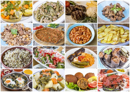 传统美味的土耳其食物拼贴。 食物概念。