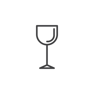 葡萄酒玻璃线图标轮廓矢量符号线性风格象形文字隔离在白色上。 符号标志插图。 可编辑行程