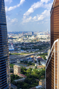 莫斯科市中心和摩天大楼的空中全景