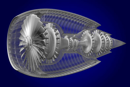 3D喷气发动机前侧视图