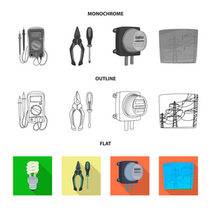 独立的电力和电气图标对象。收集电力和能源矢量图标的股票
