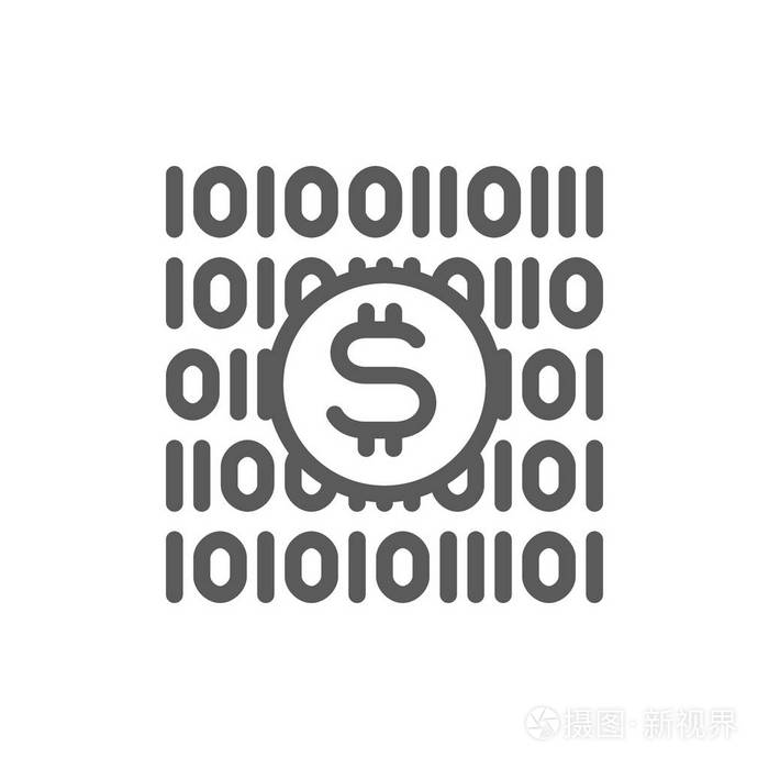 二进制代码与硬币加密货币比特币线图标