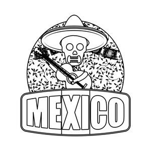 骨架墨西哥与帽子