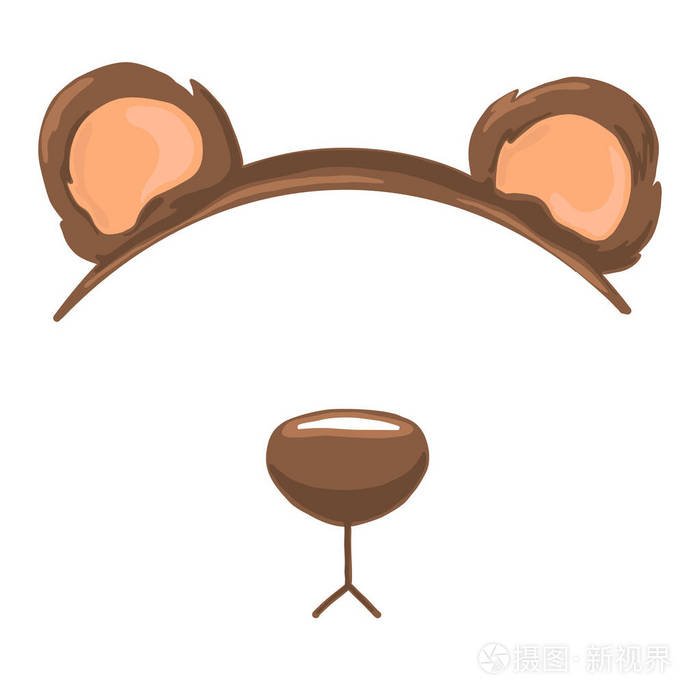 棕色熊的耳朵和鼻子用于自拍照片装饰或视频聊天效果的面具向量