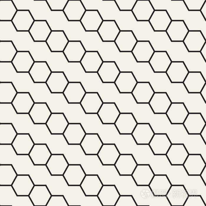 矢量无缝几何图案. 重复抽象的细线背景. 黑白六边形瓷砖设计.