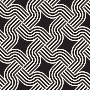 矢量无缝交错图案. 现代时尚抽象圆形交叉线纹理. 重复几何条纹晶格.