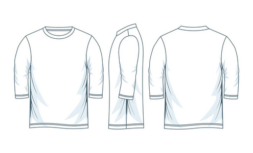 s threequarter sleeves tshirt templates, views. Vector illustr