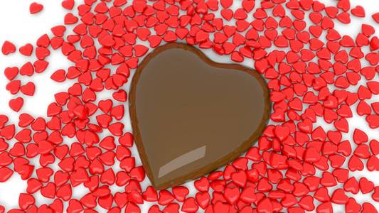 抽象巧克力心脏 bokeh 背景为情人节。3d 渲染。3d 插图