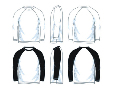 s long sleeves raglan round neck tshirt templates, Front, side 