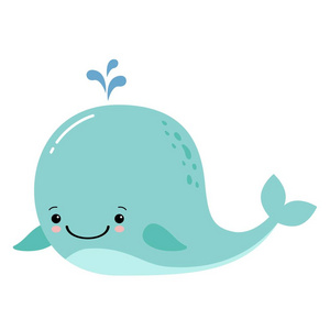 可爱有趣的鲸鱼打印图像矢量插图。 Kawaii动物
