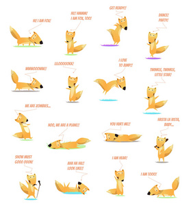 可爱有趣的动物狐狸角色做各种动作,用于杂志书籍海报卡网页.