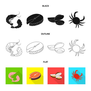 新鲜和餐厅图标的矢量设计。新鲜和海洋种群载体的汇集例证