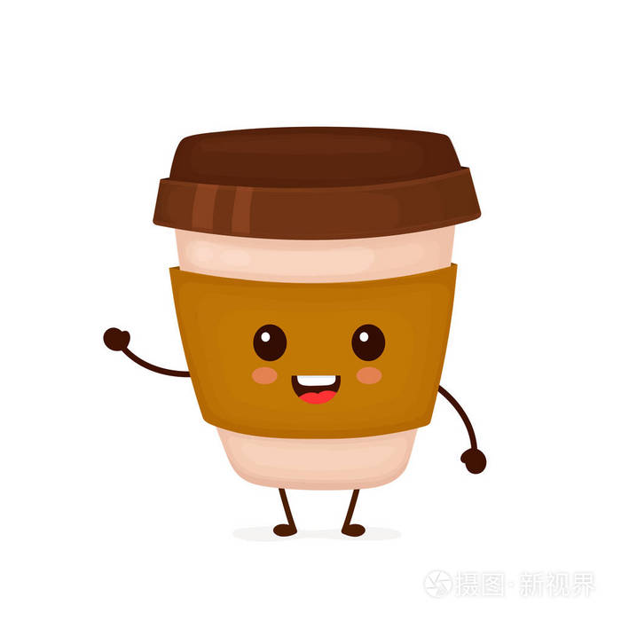 快乐可爱的微笑滑稽的咖啡纸杯子插画-正版商用图片18kzyq-摄图新视界