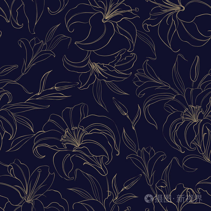 无缝花纹与温柔的百合花