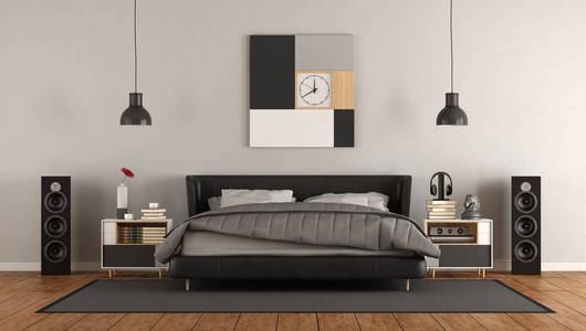 配有黑色双人床3渲染的现代化Mastern卧室