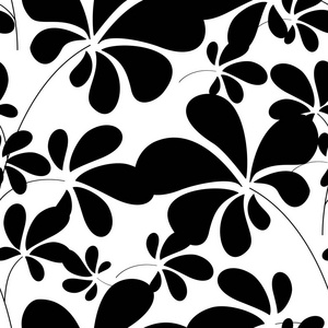 现代黑白矢量无缝图案黑色羽扇豆叶白色背景的剪影。