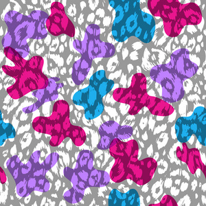 斑点动物的皮肤。 明亮的五彩豹背景。 抽象的无缝图案。