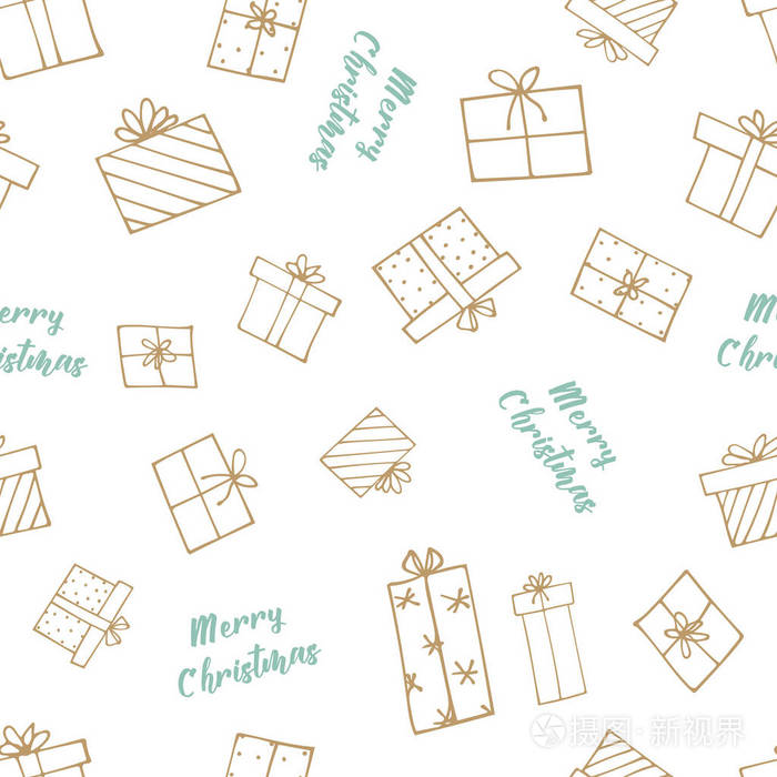 无缝圣诞礼物图案与手工元素. 完美的节日包装纸或背景的邀请或贺卡.