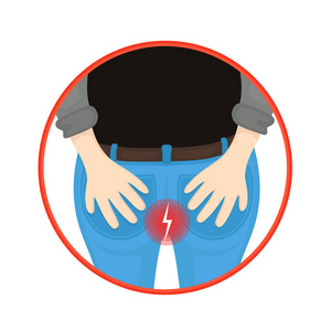 屁股痔疮拿着屁股的痔疮男子照片