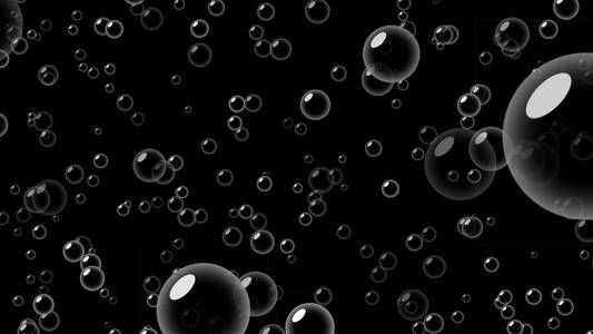 透明肥皂泡，反射隔离在黑色背景上。 三维抽象插图