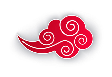 云彩色, 中式艺术空气元素图标云与太阳和雨滴填充轮