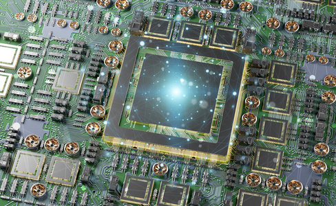 具有电路和连接的现代GPU卡的近距离视图3D渲染