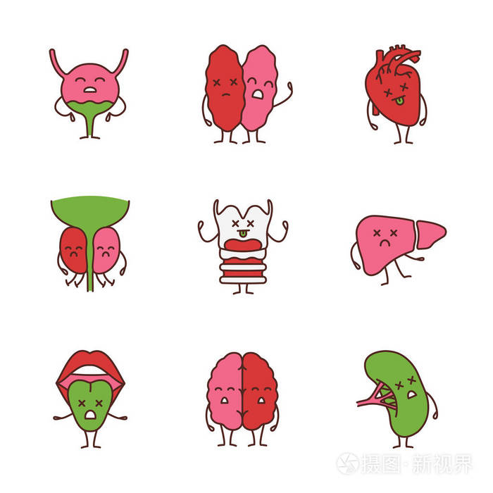 剪影符号.不健康的消化系统表情符号.胆囊疾病.