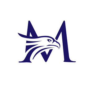 野生动物初始创意初始字母m和鹰头标志设计模板.照片