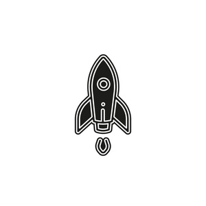火箭基地图标。 宇宙飞船矢量火箭飞船。 简单的标志插图。 火箭符号设计从空间探索系列。 平面象形文字简单图标