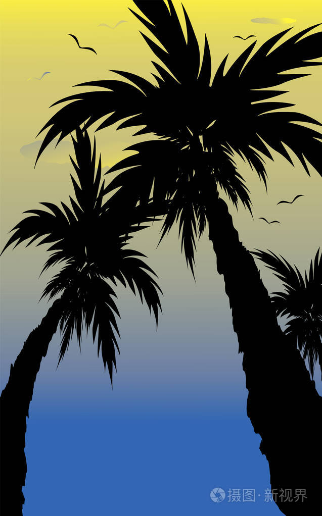 棕榈树剪影的抽象风景