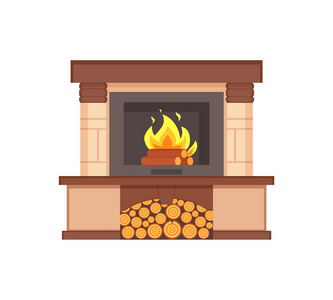 内部燃烧原木木燃料的壁炉