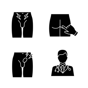 s health glyph icons set. Silhouette symbol. Prostate cancer dia