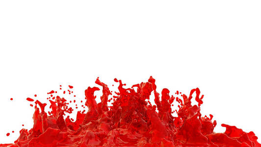 红色果汁的飞溅。 孤立在白色背景上。 红酒飞溅插图。 三维渲染。 高分辨率。