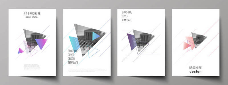 a4 格式现代封面模型设计模板的矢量布局为小册子, 杂志, 传单, 小册子, 年度报告。五颜六色的多边形背景与三角形与现代孟菲斯