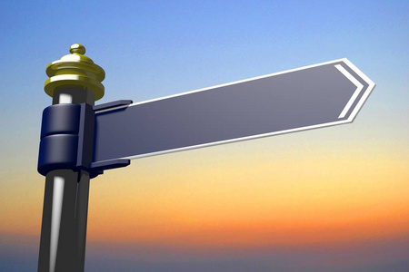 与一个蓝色箭头日落天空的背景,伟大的主题,如选择指导,目的地战略等