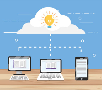 笔记本电脑和智能手机数字教育矢量图