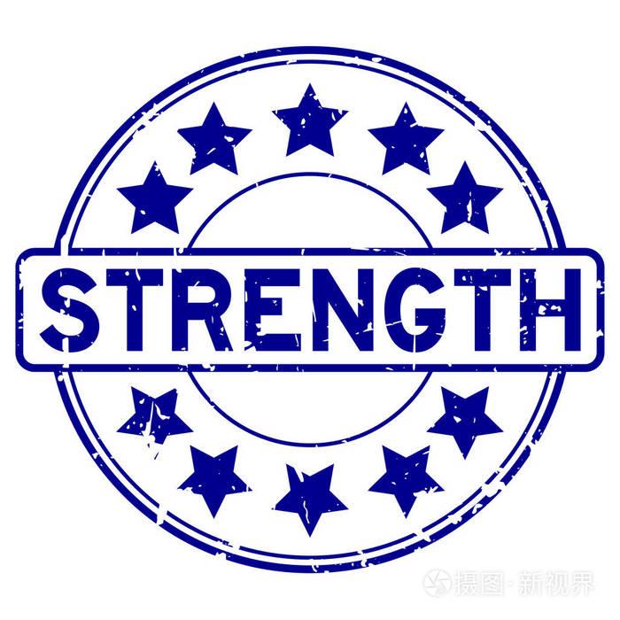 蓝色强度字白色背景上有星图标圆橡胶印章