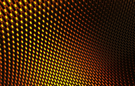 金属网格格栅。 高分辨率抽象三维渲染背景。 带有橙色光的黑色碳网格的三维渲染。