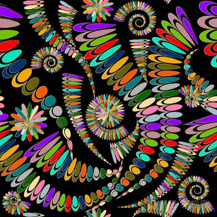 五颜六色的花卉抽象矢量无缝图案. 明亮的观赏,美丽的现代背景.