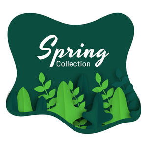 春天收集海报或模板设计装饰剪纸热带树叶。