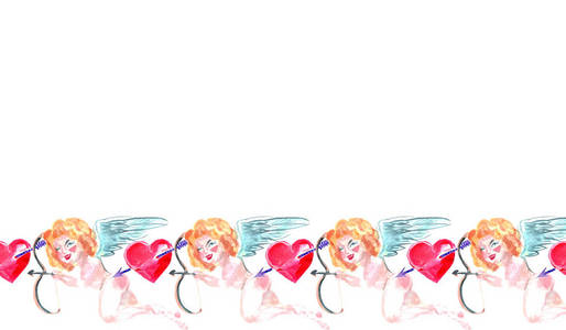 s Day background with beautiful cupid, roses and red hearts.