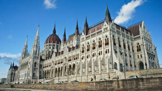 布达佩斯多瑙河畔匈牙利议会大厦的景色