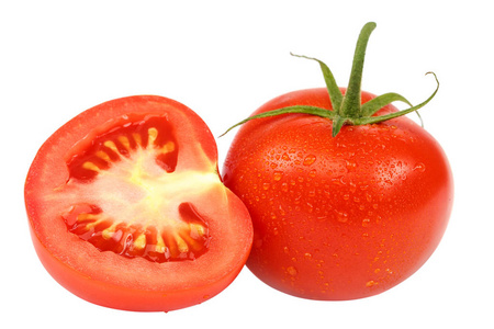 白色背景上分离出的新鲜红色西红柿。