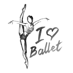 水彩插图芭蕾舞女演员在舞蹈中的图标。设计海报芭蕾舞学校，工作室