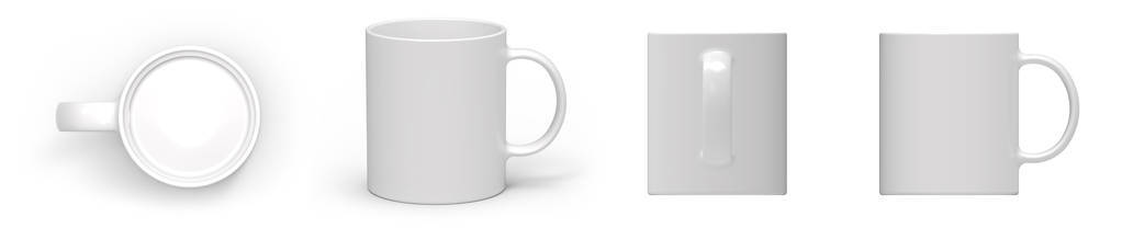 白色背景的空白陶瓷杯4视图