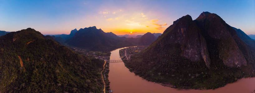 空中全景南瓯江，，，，，，落日，落日，天空，风景，风景，著名的旅游目的地，东南亚