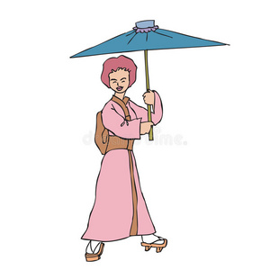 日本 日本人 女人 美女 漂亮的 雨伞 川崎 和服 艺术