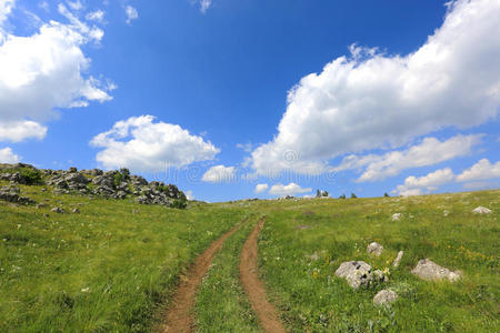 山间草地上的路