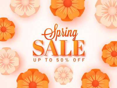 美丽的花朵装饰横幅或海报设计与50的折扣优惠春季销售。