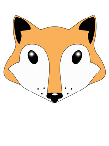 红狐狸可爱的小脸小红狐狸。 儿童用狐狸头插图。 一只漂亮的白色和红色的狐狸幼崽。 黑色耳朵的玩具狐狸的枪口。